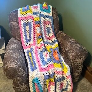 Giant Granny Square White And Pastel Crochet Afghan 47x82”